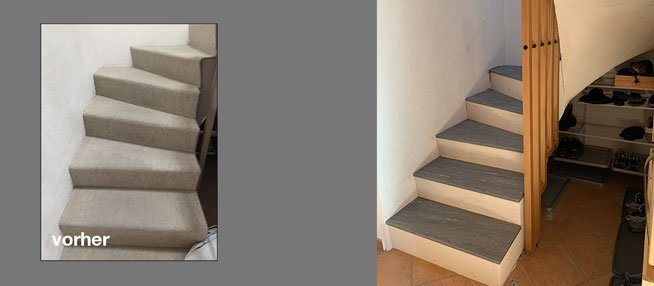 Treppe renovieren mit Platten. Dual GmbH, Plattenleger in der Region Mutschellen.